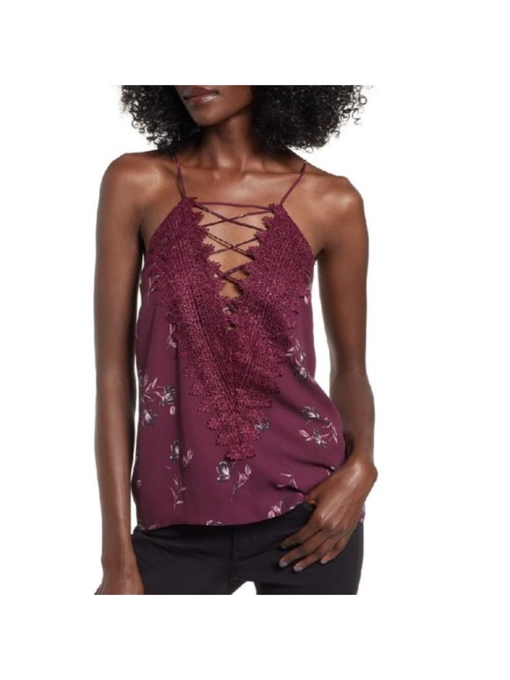 WAYF Posie Strappy Camisole In Burgundy Floral